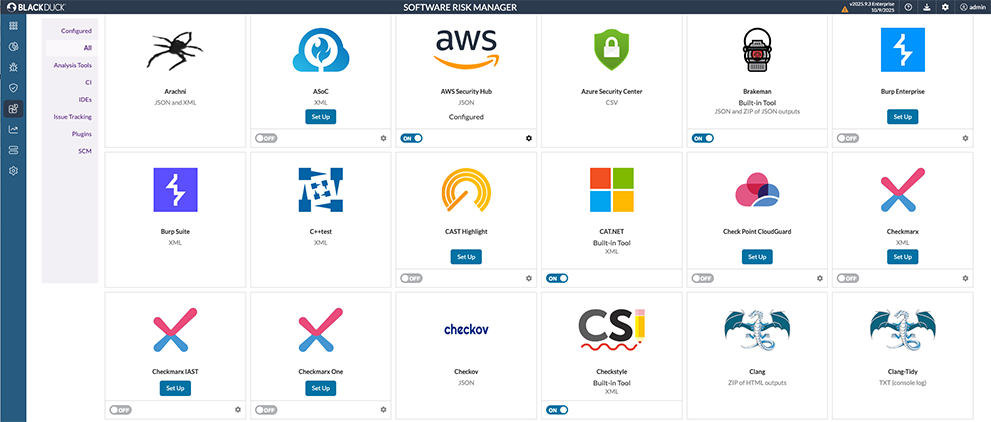 A screenshot of integrations supported by Software Risk Manager