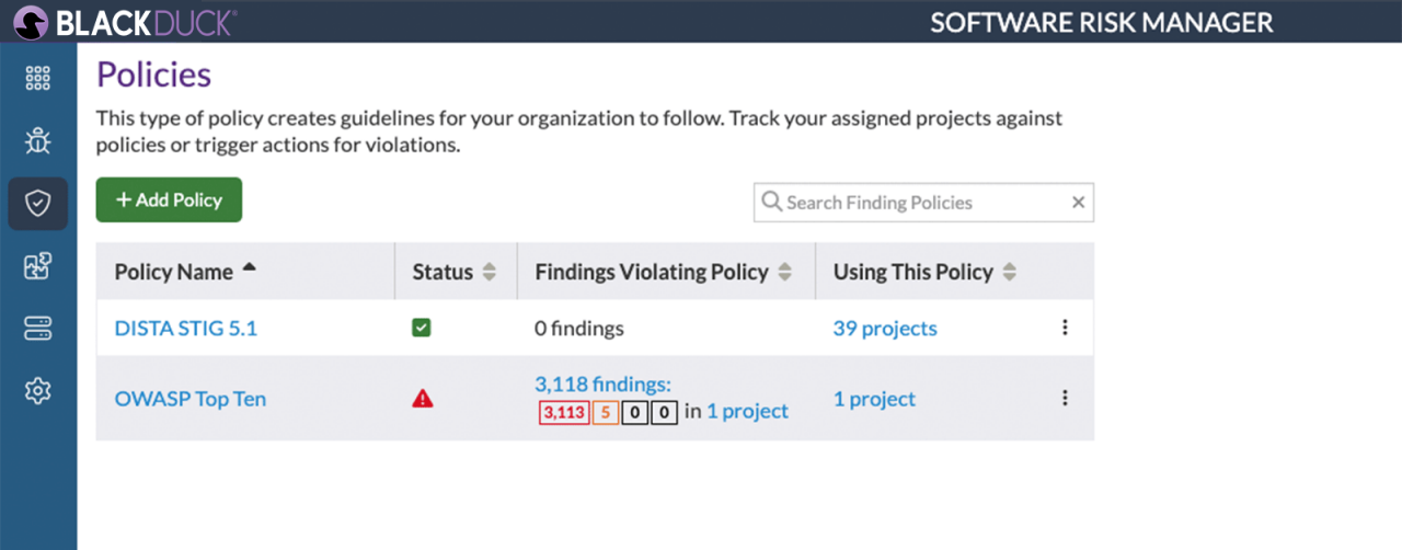 A visual of how Software Risk Manager can centrally define and enforce security policies across teams